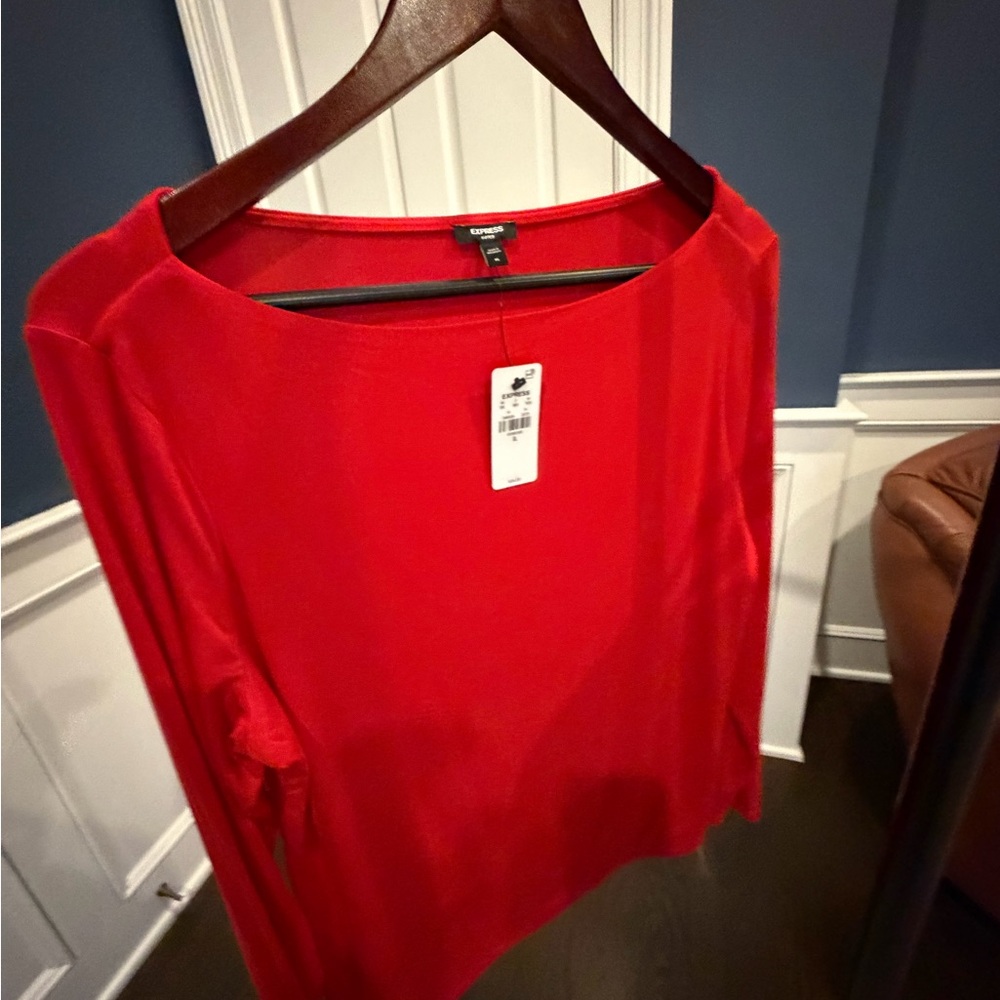 EXPRESS Supersoft Fitted Boat Neck Long Sleeve Tee - XL